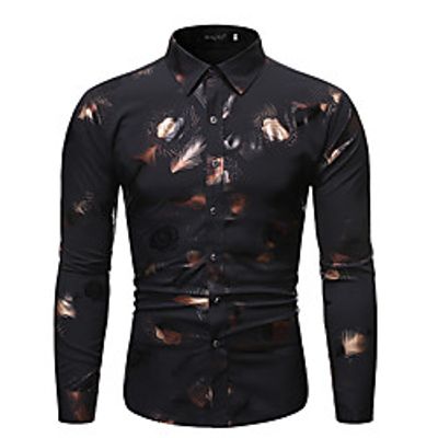 Men's Shirt Floral Print Long Sleeve Party Slim Tops Personalized Casual / Daily Classic Collar Wine Black Navy Blue / Club miniinthebox
