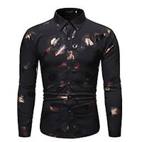 Men's Shirt Floral Print Long Sleeve Party Slim Tops Personalized Casual / Daily Classic Collar Wine Black Navy Blue / Club miniinthebox - thumbnail
