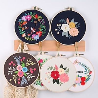 Embroidery Kits DIY Embroidery Starter Kit with Plant Flower Pattern Bamboo Embroidery Hoop Color Threads Cross Stitch Kit miniinthebox