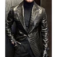 Men's Fashion PU Leather Casual Blazer Jacket Regular Tailored Fit Solid Colored Single Breasted Two-buttons Black 2023 Lightinthebox - thumbnail