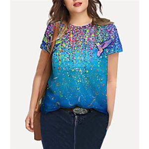 Women's Plus Size Tops T shirt Floral Graphic Print Short Sleeve Crewneck Basic Blue Big Size XL XXL 3XL 4XL 5XL / Holiday miniinthebox