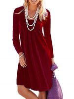 Round Neck Plain Shift Dress - thumbnail