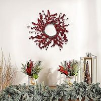 Christmas Wreath Red Wreath Hanging Christmas Garland Door Decor 40Cm| Christmas Decorations | Christmas Decorations Items | Christmas Lights | Christmas Tree miniinthebox - thumbnail