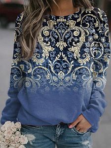 Round Neck Casual Loose Vintage Print Sweatshirt