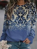 Round Neck Casual Loose Vintage Print Sweatshirt - thumbnail