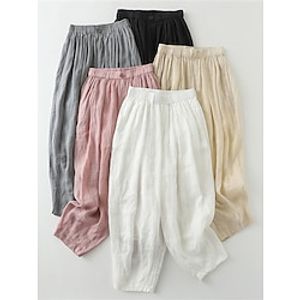 Women's Linen Pants Cropped Pants Harem Pants Ankle-Length Vintage Fashion Street Daily Grey Black M L Fall Winter Lightinthebox