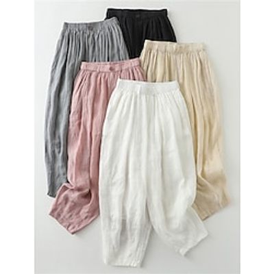 Women's Linen Pants Cropped Pants Harem Pants Ankle-Length Vintage Fashion Street Daily Grey Black M L Fall Winter Lightinthebox
