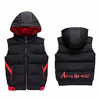 toddler kids boys hooded puffer down vest zipper waistcoat sleeveless lightweight jacket outerwear black Lightinthebox - thumbnail