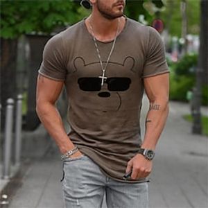Men's T shirt Tee Hot Stamping Graphic Patterned Bear Crew Neck Street Daily Print Short Sleeve Tops Casual Comfortable Brown / Summer / Summer miniinthebox