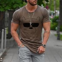 Men's T shirt Tee Hot Stamping Graphic Patterned Bear Crew Neck Street Daily Print Short Sleeve Tops Casual Comfortable Brown / Summer / Summer miniinthebox - thumbnail