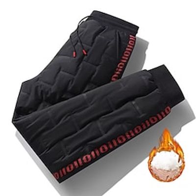 Men's Joggers Winter Pants Down Pants Trousers Casual Pants Pocket Drawstring Elastic Waist Letter Comfort Breathable Full Length Daily Going out Streetwear Stylish Thicken Black  Red Black  White Lightinthebox