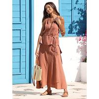 Woven Pleats V Neck Open Back Maxi Dress Two Piece Suit