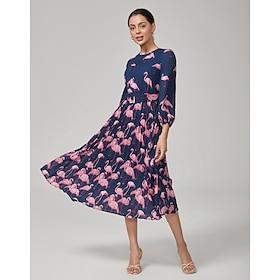 Flamingo Placement Print Pleated Maxi Dress