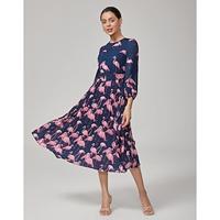 Flamingo Placement Print Pleated Maxi Dress