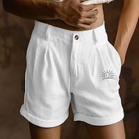 Men's Linen Shorts Summer Shorts Beach Shorts Button Pocket Sun Comfort Breathable Short Holiday Vacation Beach Hawaiian Boho Black White Lightinthebox