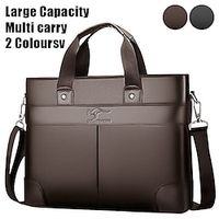 Men's Handbag Crossbody Bag Briefcase Laptop Bag PU Leather Office Daily Zipper Large Capacity Waterproof Lightweight Solid Color Black Brown Lightinthebox - thumbnail