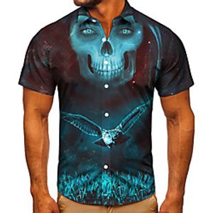 Men's Shirt 3D Print Graphic Prints Skull Button-Down Short Sleeve Street Tops Casual Fashion Classic Breathable Blue Lightinthebox