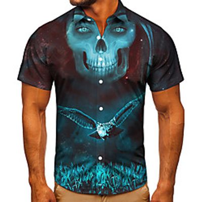 Men's Shirt 3D Print Graphic Prints Skull Button-Down Short Sleeve Street Tops Casual Fashion Classic Breathable Blue Lightinthebox