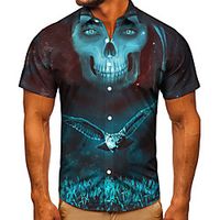 Men's Shirt 3D Print Graphic Prints Skull Button-Down Short Sleeve Street Tops Casual Fashion Classic Breathable Blue Lightinthebox - thumbnail