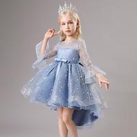 Kids Girls' Party Dress Solid Color Half Sleeve Performance Mesh Princess Sweet Mesh Mid-Calf Sheath Dress Tulle Dress Summer Spring Fall 2-12 Years Wine Dusty Blue Lightinthebox