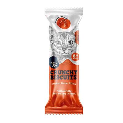 Kitty Joy Crunchy Biscuits With Chicken Flavor Filling Cat Treats 20g (Pack of 8)