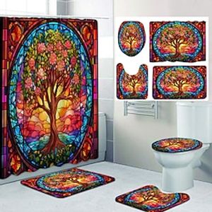 The Tree of Life Bathroom Deco 4 Pcs Shower Curtain Set Bathroom Sets Modern Home Bathroom Decor with Bath Mat U Shape and Toilet Lid Cover Mat and 12 Hooks Lightinthebox