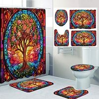 The Tree of Life Bathroom Deco 4 Pcs Shower Curtain Set Bathroom Sets Modern Home Bathroom Decor with Bath Mat U Shape and Toilet Lid Cover Mat and 12 Hooks Lightinthebox - thumbnail