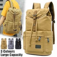 Men's Backpack School Bag Bookbag Functional Backpack Tactical Backpack School Outdoor Daily Solid Color Canvas Large Capacity Durable Zipper Black khaki Grey Lightinthebox - thumbnail