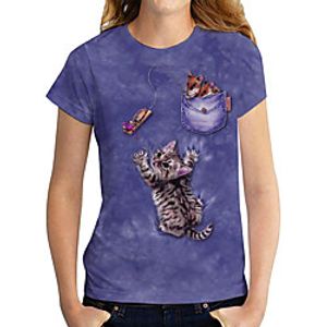 Women's 3D Cat T shirt Cat 3D Animal Print Round Neck Basic Tops Purple Lightinthebox