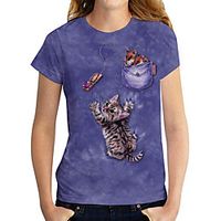 Women's 3D Cat T shirt Cat 3D Animal Print Round Neck Basic Tops Purple Lightinthebox - thumbnail