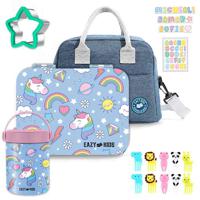 Eazy Kids 4 Compartment Bento Lunch Box With Lunch Bag And Steel Food Jar Unicorn - Blue