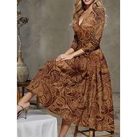 Women's Paisley Dress Casual Dress Floral Paisley Print V Neck Midi Dress Vintage Ethnic Street Date 34 Length Sleeve Regular Fit Blue Brown Green Spring S M L XL XXL Lightinthebox - thumbnail