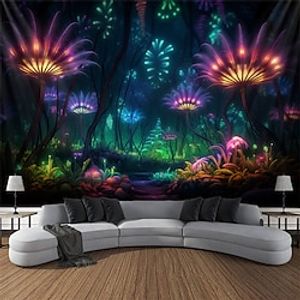 Blacklight Tapestry UV Reactive Glow in the Dark Creepy Flowers Trippy Misty Nature Landscape Hanging Tapestry Wall Art Mural for Living Room Bedroom Lightinthebox