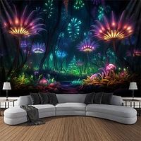 Blacklight Tapestry UV Reactive Glow in the Dark Creepy Flowers Trippy Misty Nature Landscape Hanging Tapestry Wall Art Mural for Living Room Bedroom Lightinthebox - thumbnail