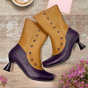Women's Boots Button Boots Brogue Plus Size Outdoor Daily Booties Ankle Boots Kitten Heel Stiletto Heel Round Toe Elegant Vintage Fashion Faux Leather Lace-up Solid Color Black Red Purple Lightinthebox