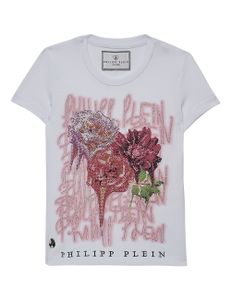 Diamanté Floral Logo T-Shirt - White