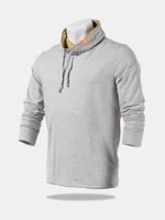 Spring Fall Mens Solid Color Elastic String Stand Collar Casual Sports Sweatshirts