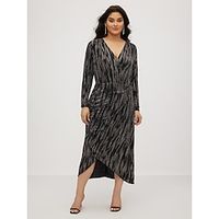 Women's Plus Size Curve Black Dress Party Dress Cocktail Dress Stripe Midi Dress Long Sleeve Print V Neck Elegant Party Black Spring Wedding Guest Dress Lightinthebox - thumbnail