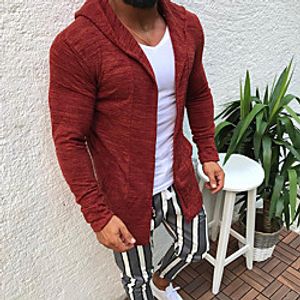 Men's Unisex Cardigan Knitted Solid Color Stylish Vintage Style Long Sleeve Sweater Cardigans Hooded Fall Winter Red Navy Blue Lightinthebox