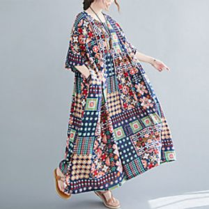 2021 summer new style retro printing fat sister mm large size loose slim dress foreign trade women's amazon Lightinthebox