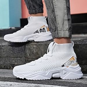 Men's Sneakers Sporty Look Flyknit Shoes Dad Shoes Sporty Casual Outdoor Daily Running Shoes Walking Shoes PU Tissage Volant Breathable Booties  Ankle Boots White Color Block Spring Fall Lightinthebox