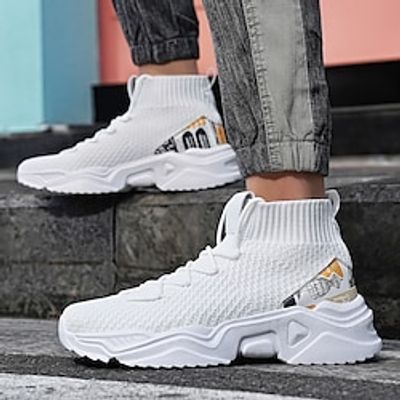 Men's Sneakers Sporty Look Flyknit Shoes Dad Shoes Sporty Casual Outdoor Daily Running Shoes Walking Shoes PU Tissage Volant Breathable Booties  Ankle Boots White Color Block Spring Fall Lightinthebox