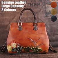 Women's Handbag Crossbody Bag Shoulder Bag Boston Bag Leather Shopping Daily Holiday Zipper Flower Embossed Large Capacity Waterproof Durable Solid Color Color Block Retro black Retro Brown Retro miniinthebox - thumbnail