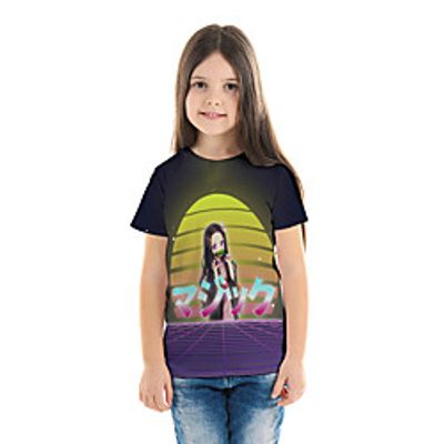 Kids Girls' T shirt Tee Blouse Short Sleeve Anime Cartoon 3D Print Print Black Children Tops Summer Spring  Summer Streetwear Casual / Daily Children's Day Tailored Fit Loose miniinthebox