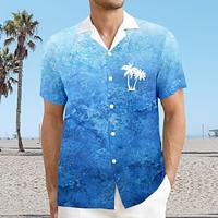 Palm Tree Vacation Hawaiian Resort Style Men's Shirt Holiday Vacation Beach Summer Cuban Collar Short Sleeve Blue S M L Shirt Lightinthebox