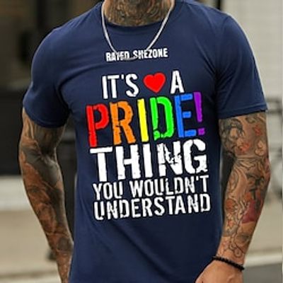 Men's Unisex T shirt Hot Stamping Rainbow Graphic Prints Letter Crew Neck Street Daily Print Short Sleeve Tops Casual Designer Big and Tall Sports Green Black Gray miniinthebox