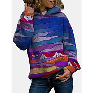 Women's Pullover Hoodie Sweatshirt Graphic Scenery Color Block Daily Basic Casual Hoodies Sweatshirts  Cotton Loose Blue Purple Green miniinthebox