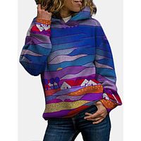 Women's Pullover Hoodie Sweatshirt Graphic Scenery Color Block Daily Basic Casual Hoodies Sweatshirts  Cotton Loose Blue Purple Green miniinthebox - thumbnail