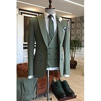 Black Army Green Coffee Men's Wedding Suits Solid Colored 3 Piece Formal Tailored Fit Single Breasted One-button 2024 Lightinthebox