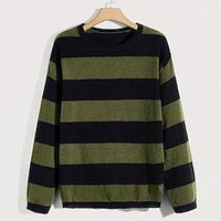 Men's Sweater Pullover Sweater Jumper Pullover Chunky Knit Regular Stripe Crew Neck Clothing Apparel Drop Shoulder Spring   Fall Green M L XL Lightinthebox - thumbnail